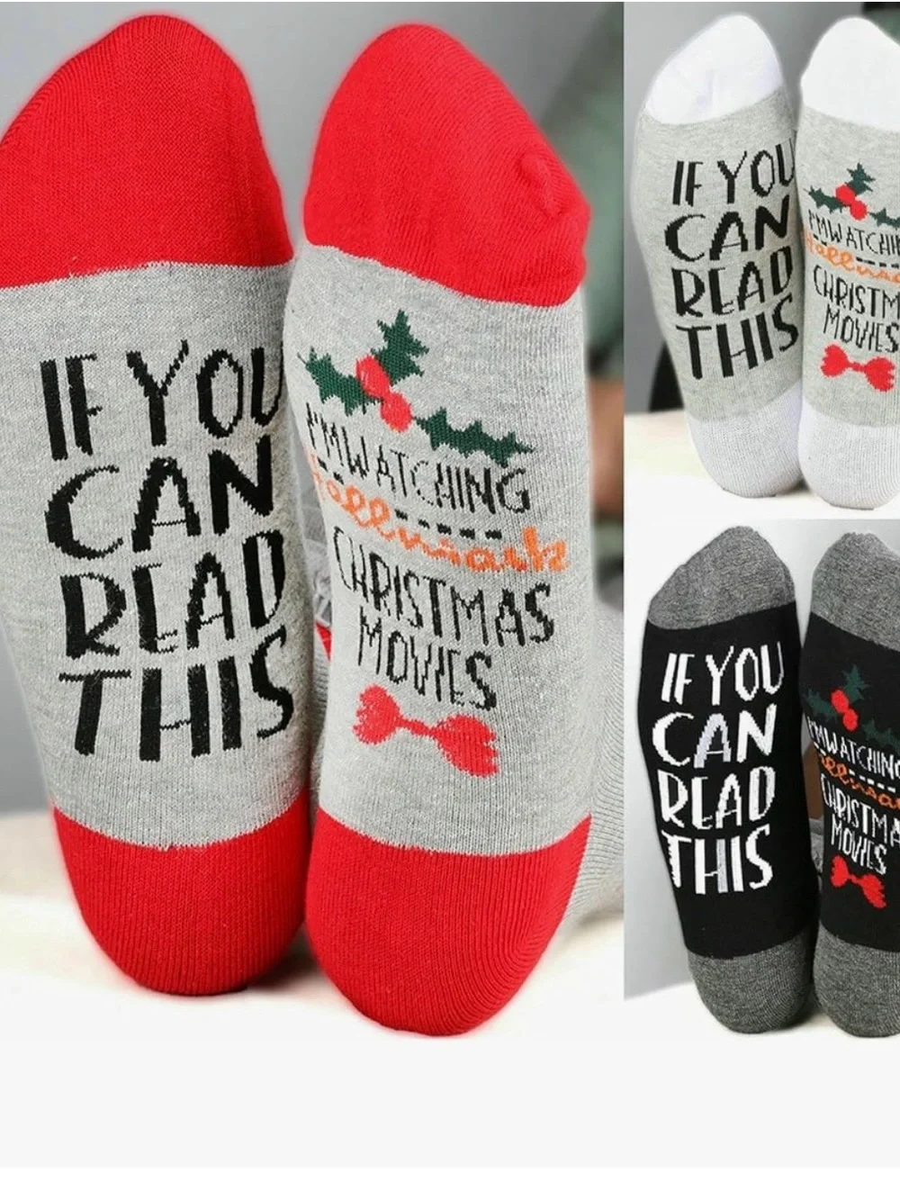 Hallmark Gray & Red Holiday Novelty Socks with Message